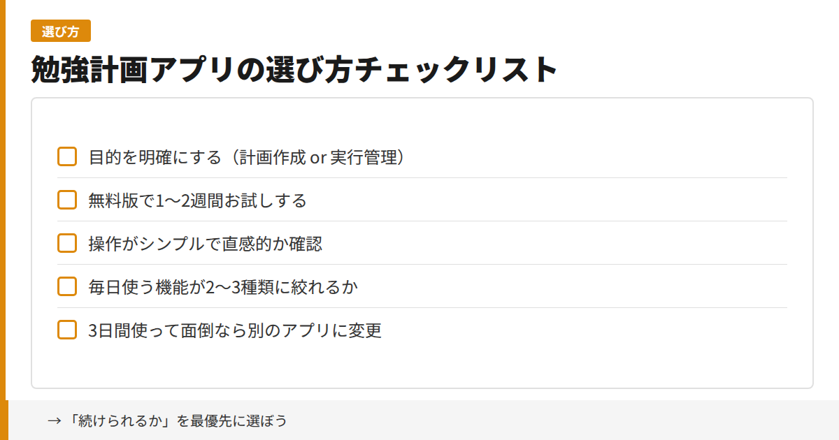 勉強計画アプリの選び方チェックリスト