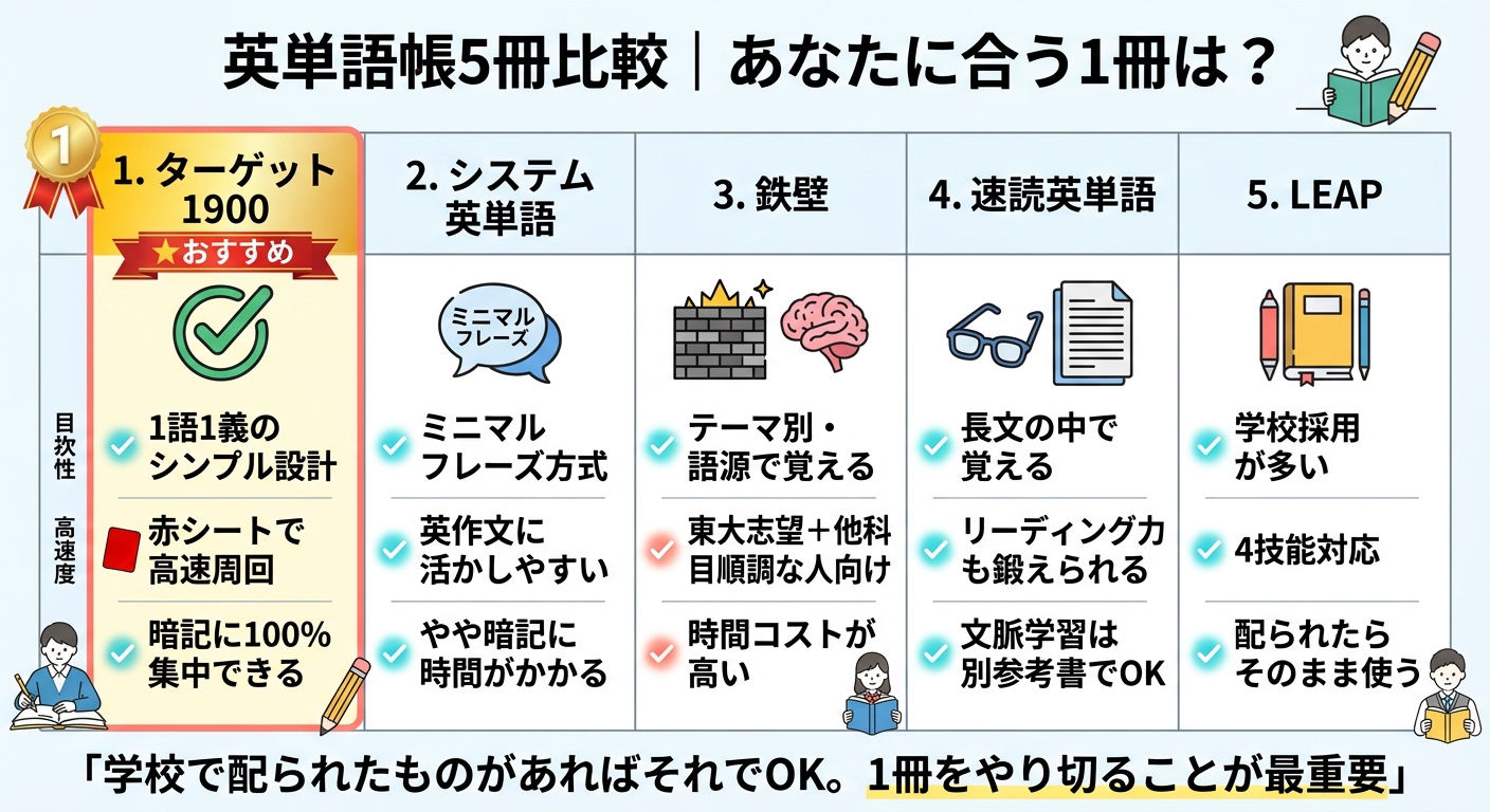 英単語帳5冊比較の図解