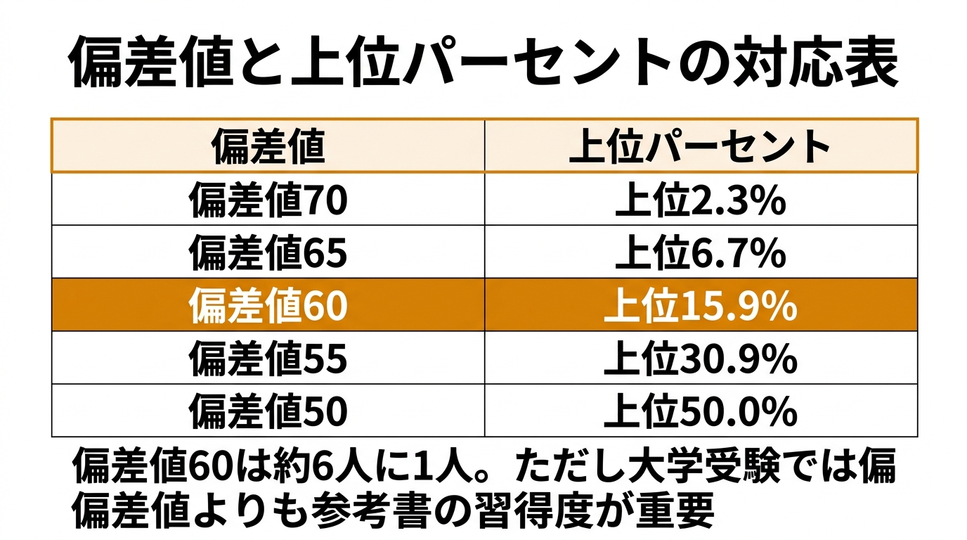 偏差値と上位パーセントの対応表
