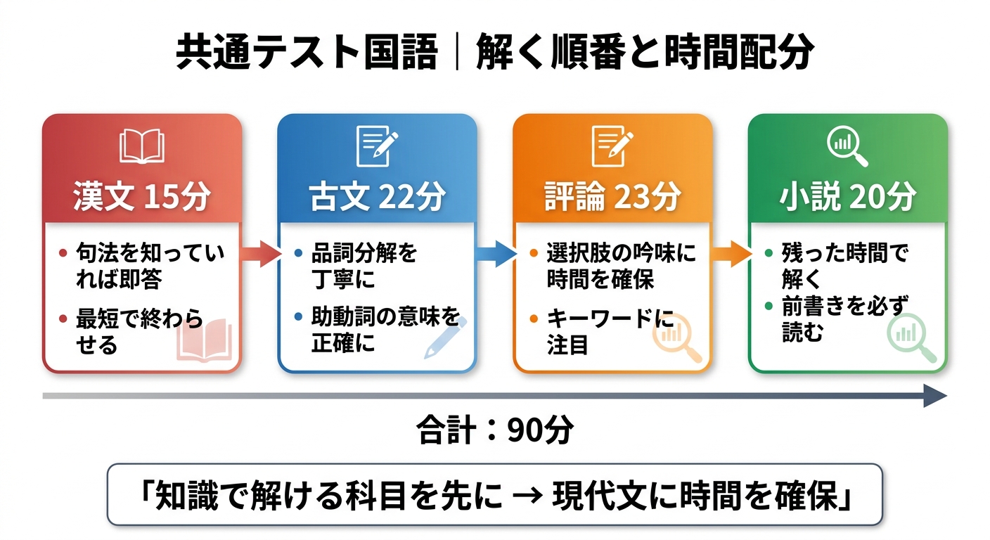 共通テスト国語の時間配分と解く順番の図解